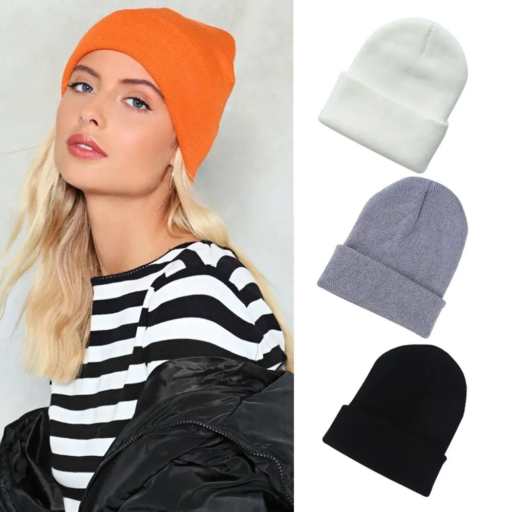 Unisex Warm Skully Hat Beanie Solid Unisex Autumn Beanie Beanie