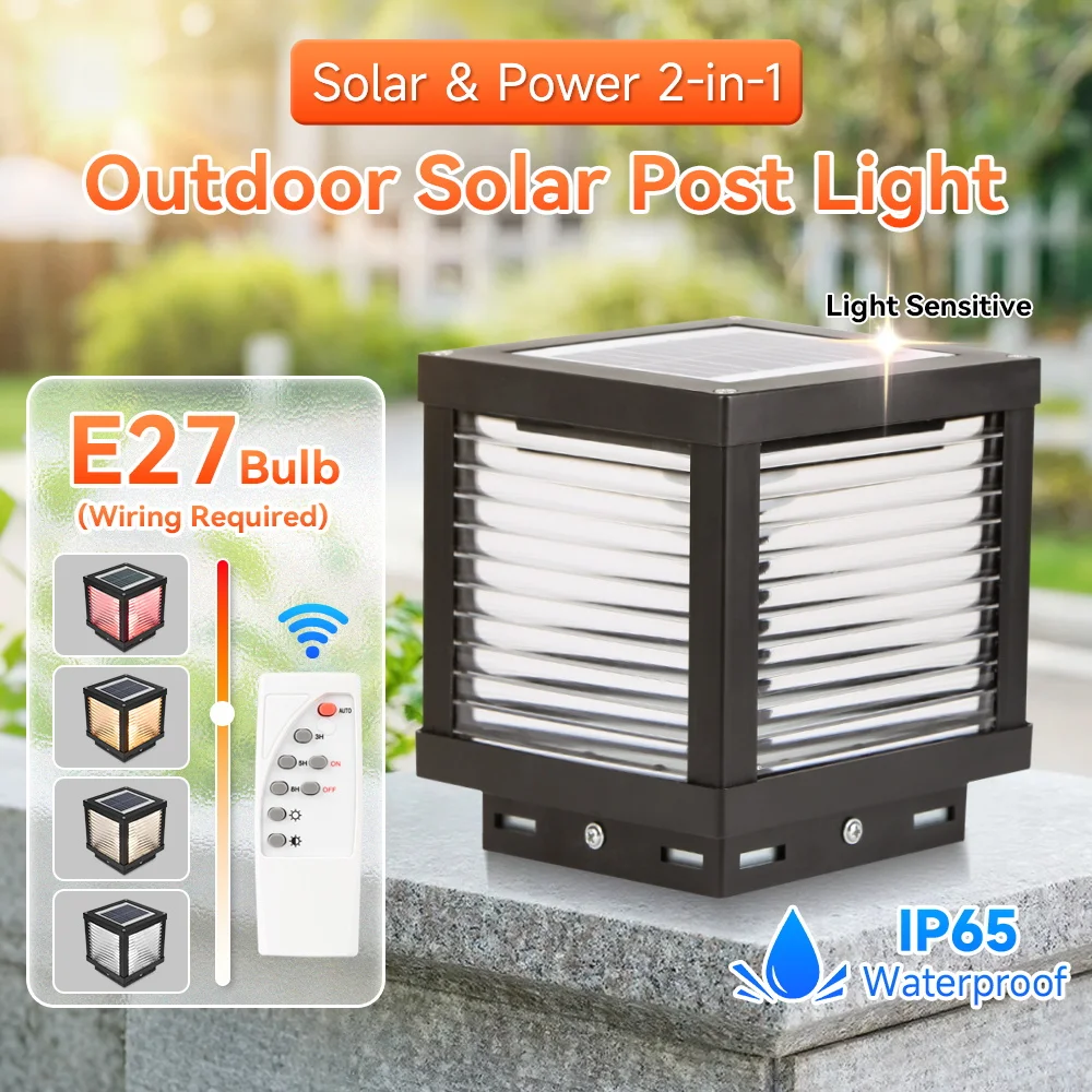 LED Solar Pillar Light solar power supply And indoor electricity connection Garden Sunlight for Fence Pathway Outdoor Decor Lamp