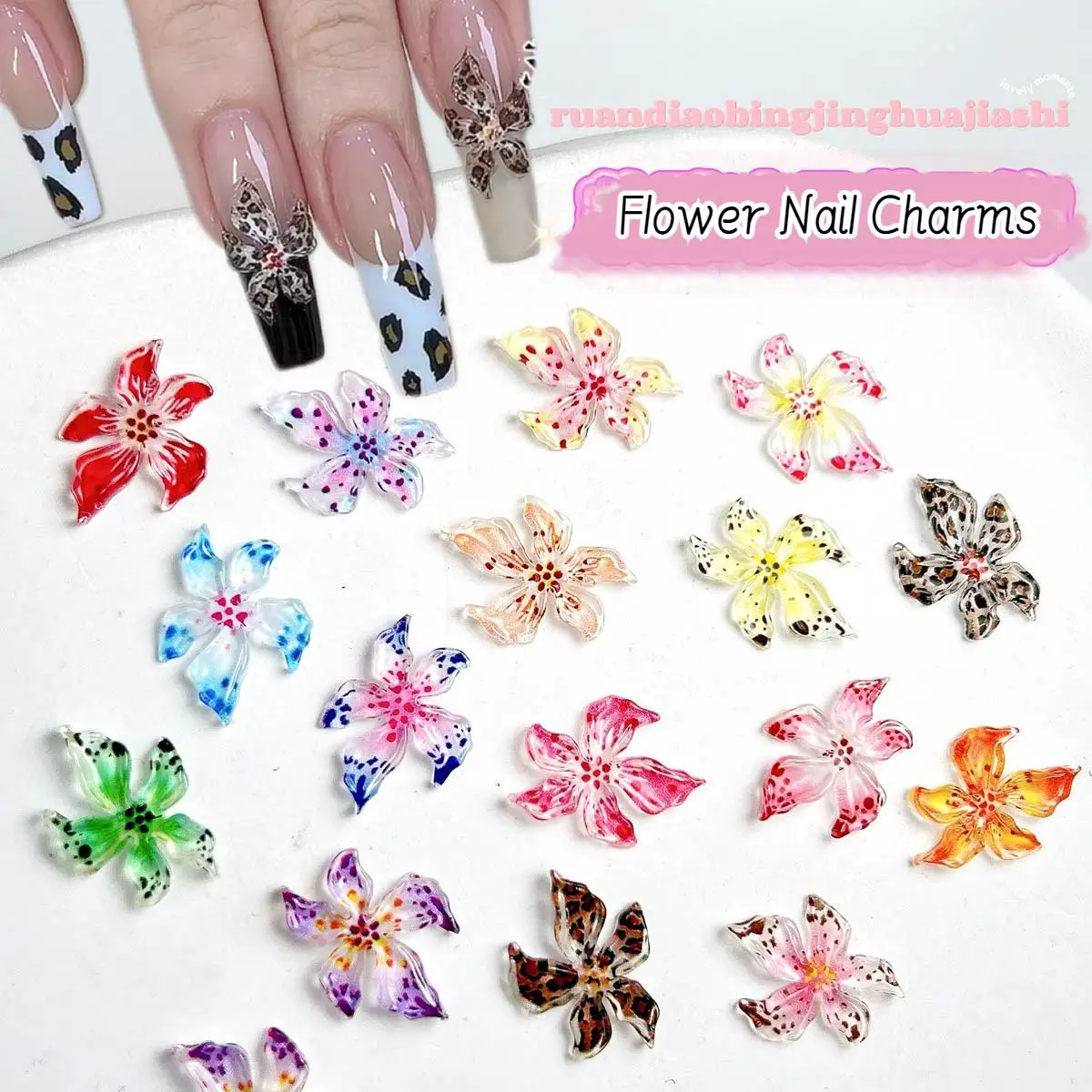 Mixed 3D Resin Gradient Colorful Transparent Lily Nail Art Decoration Bizarre Style Spotted Flower Nail Charms For Manicure DIY 6