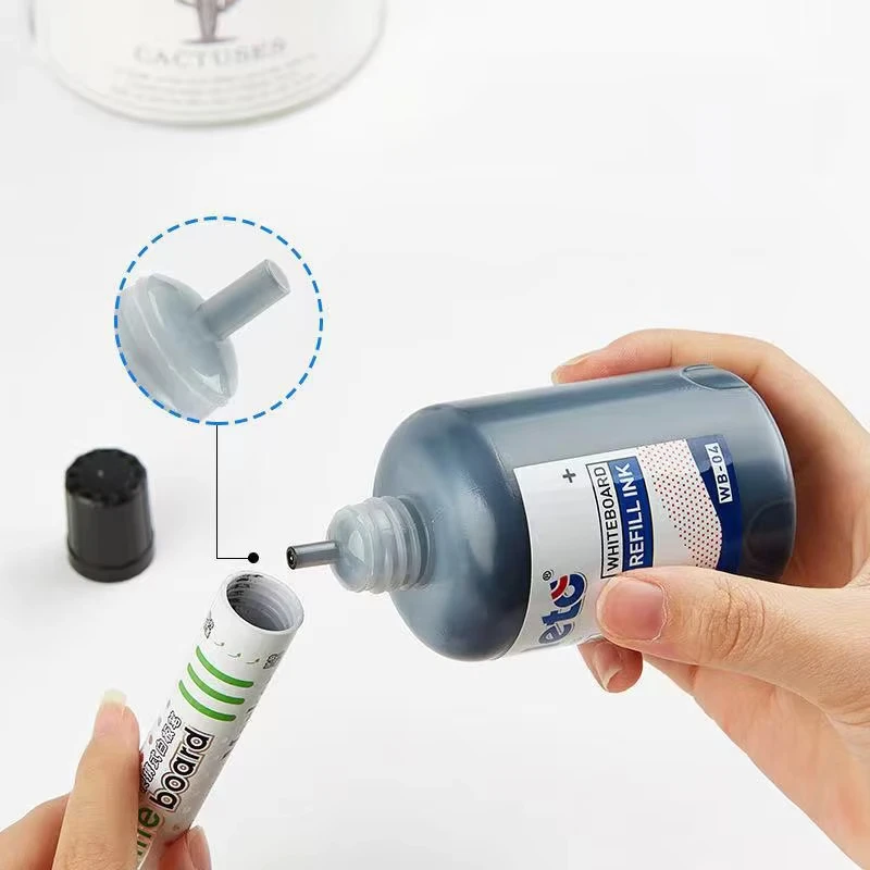 Set di ricarica per inchiostro per pennarelli per lavagna da 1 scatola da 100 ml - Confezione di colori assortiti di rosso blu nero verde - Compatibile con tutti i Whiteb cancellabili - immagine 4