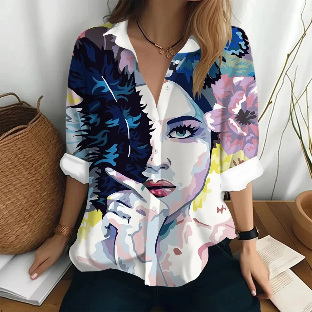 Hawaiian Women's Long Sleeve Shirt 3D Digital Printing Abstract Oil Painting Art Top Women's Elegant Shirt Women's Fashion Loose