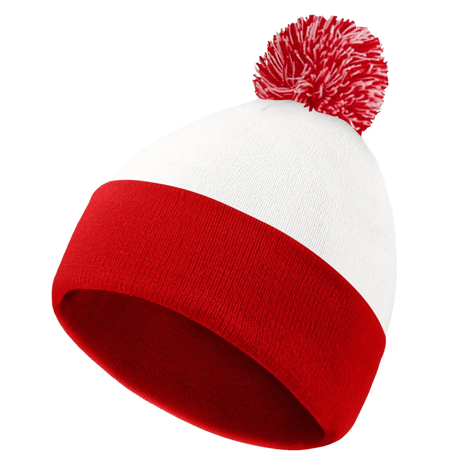 Trapper Hat With Glasses Red White Hat Christmas Cuff Knit Hat With A Yarn Bobble On The Hat Top Winter Face Wool Pullover Hat 3