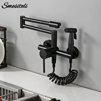 ทองเหลืองคุณภาพสูง Deck ติดตั้งสเปรย์ปืนคู่-Jointed หม้อ Filler Kitchen Sink ก๊อกน้ำเย็นหรือความร้อน water Tap 1