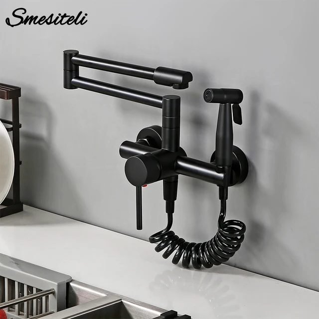 ทองเหลืองคุณภาพสูง Deck ติดตั้งสเปรย์ปืนคู่-Jointed หม้อ Filler Kitchen Sink ก๊อกน้ำเย็นหรือความร้อน water Tap 1