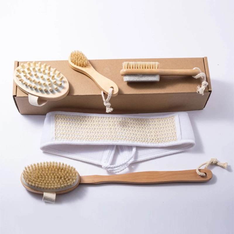 5Pieces-Natural-Bristle-Bath-Brush-Set-Exfoliating-Promote-Blood ...