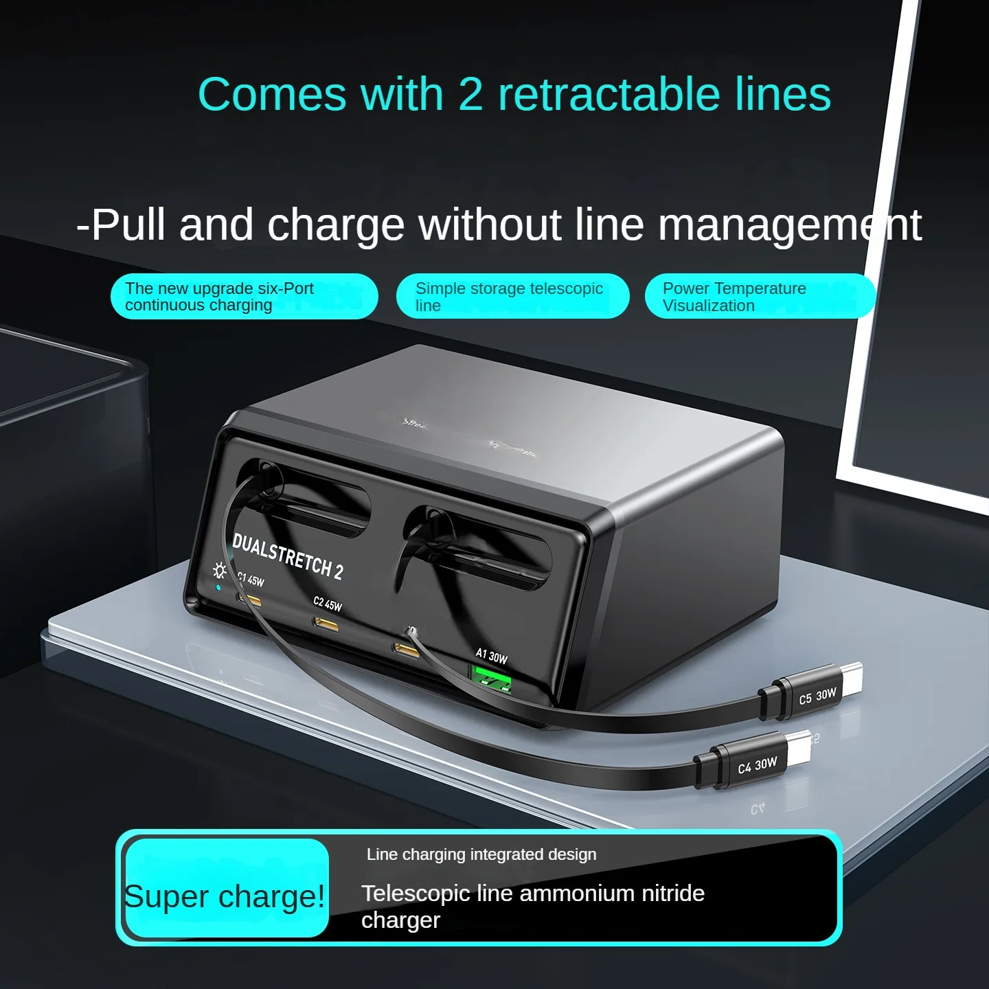 Dualstretch Charging Station with Retractable Cables 210W Power Hub