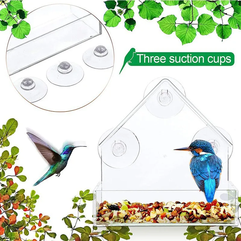 House Transparent Window Wild Bird Feeder Outdoor Removable Suction Cups Sliding Automatic Birds Feed Tray for Garden Patio Yard bird feeder