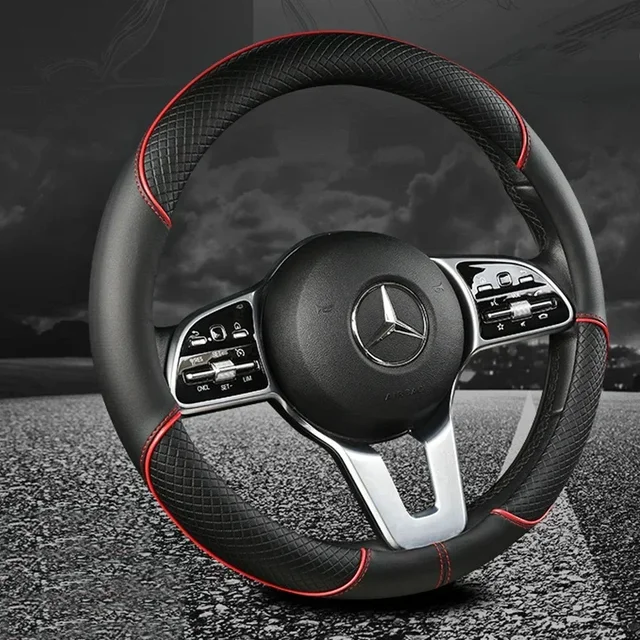 Full leather stitching line car steering wheel cover, Three-dimensional anti slip, Timple and fashionable. Suitable for car deco