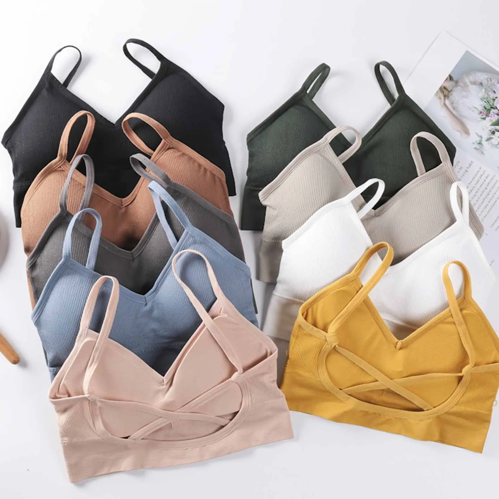 1/2/3pcs Seamless Vest Bra Tops New Crop Top Without Steel Ring Women Solid Color Breathable Beauty Back Soft Sport Intimates