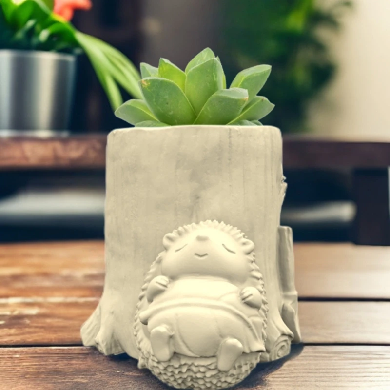 Y51E Geometric Hedgehog Tree Gypsum Silicone Molds Storage Box Mold for Making Succulent Plants Pot Flower Pot Holder