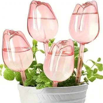 Pink tulip plant watering balls, suitable for indoor and outdoor plants, automatic plant drippers, and automatic watering 2