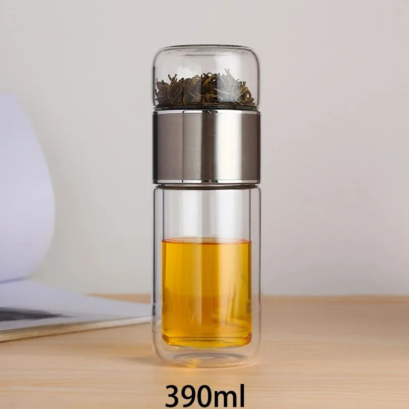 Elegant 420ML Double-Layer Glass Tea Cup with Easy-Clean Infuser