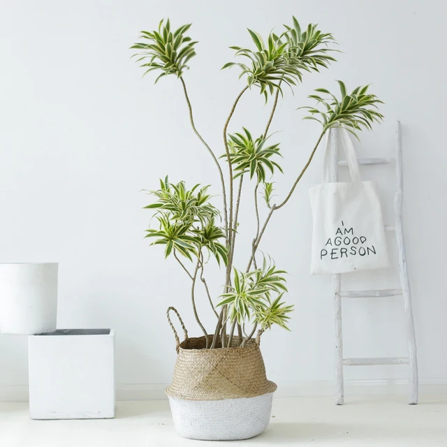 2 db Kézzel Készített Szövött Kosár Dekoráció Virág Összecsukható Ruhák Tároló Szalma Fonott Rattan Kerti Edény - Image 6