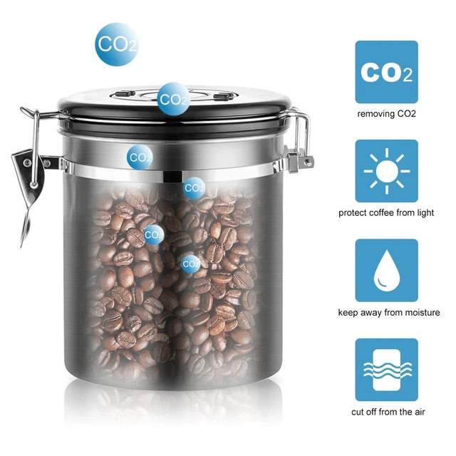 Coffee Canister, Airtight Stainless Steel Kitchen Food Storage Container  With Date And Scoop For Grounds Coffee,beans, Tea, Flour, Cereal,  Sugar(1.5l)