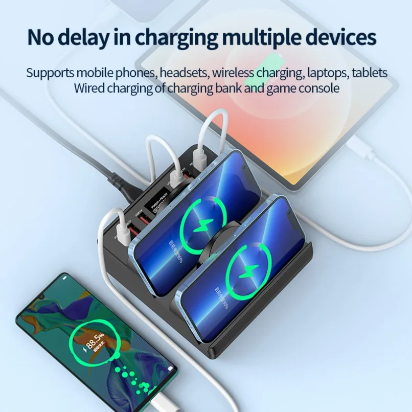 1100W GaN USB C Charger Station Fast Wireless Charging Type C QC3.0 PD3.0 100W Quick Charge For iPhone 16 Xiaomi Samsung Laptop