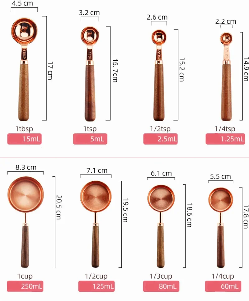 Stainless Steel gram wooden Measuring Cups Spoons Plated Copper Rose Gold Kitchen Baking scale Measuring Spoon Set food scale kitchen measuring spoons measuring spoon set