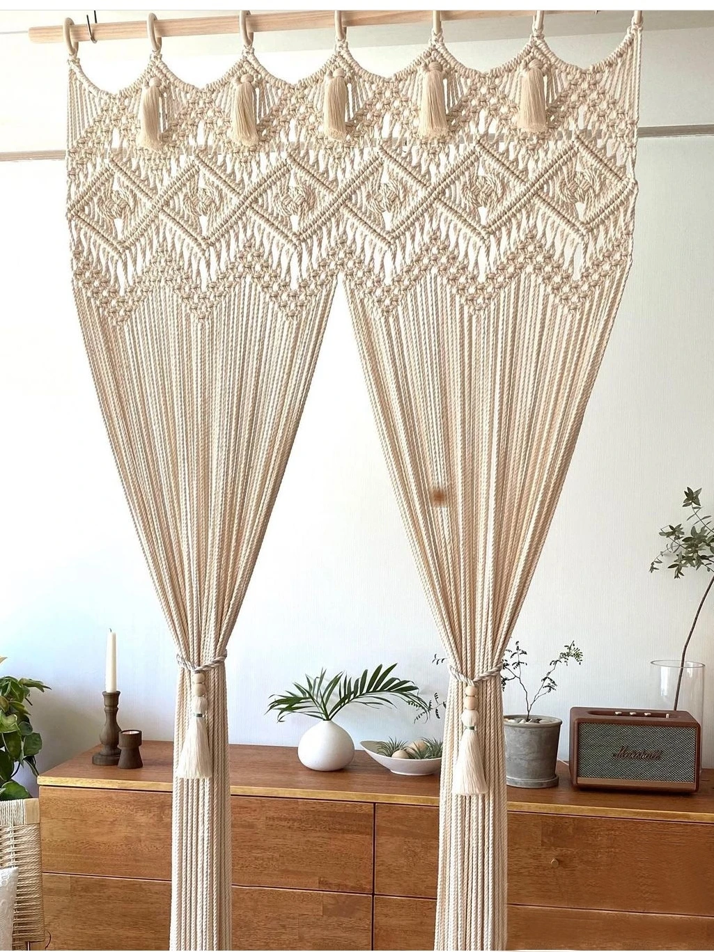 lalago Tapisserie murale en macramé tissée - Style bohème - Rideau de porte - Décoration murale