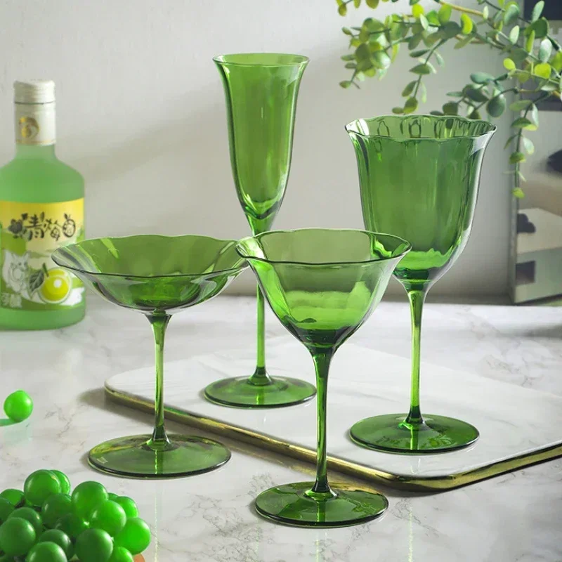 Vintage home wine glass Champagne set Tall glass with ribbed cocktail Martini