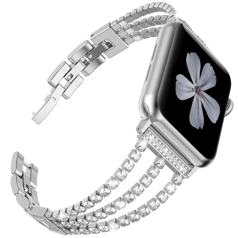 

Diamond Stainless Steel Strap For Apple Watch Band 42mm 38mm Women Wristband Bracelet For Apple Watch 40mm 44mm Series 6 SE 5 4