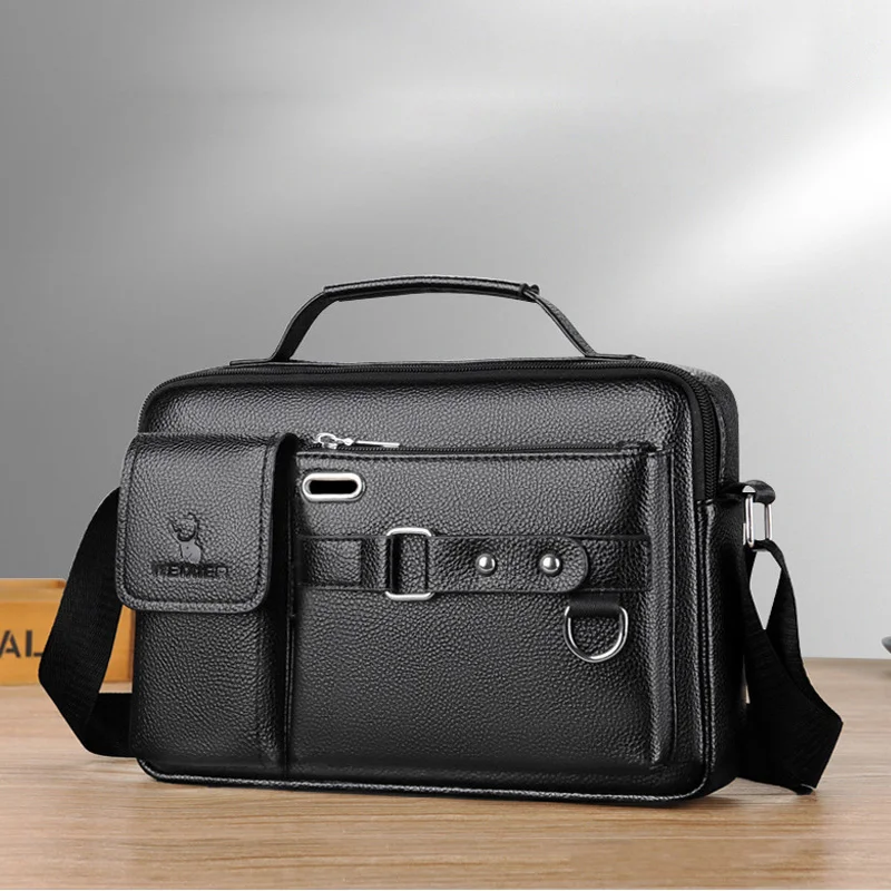 Leather Briefcase Men PU Leather Shoulder Crossbody Bag Laptop Briefcase