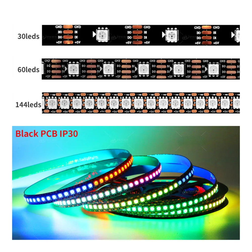 

5m/roll WS2813 Smart led pixel strip,DC5V 30/60/144 leds/m,Black/White PCB, WS2813 IC;better than WS2812B strip,IP30/IP67