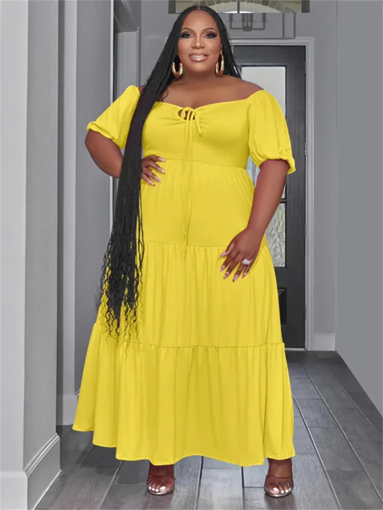 Wmstar Plus Size Dresses for Women Solid Summer Elegant Fashion New Birthday Outfits Party Maxi Dress Wholesale Dropshipping