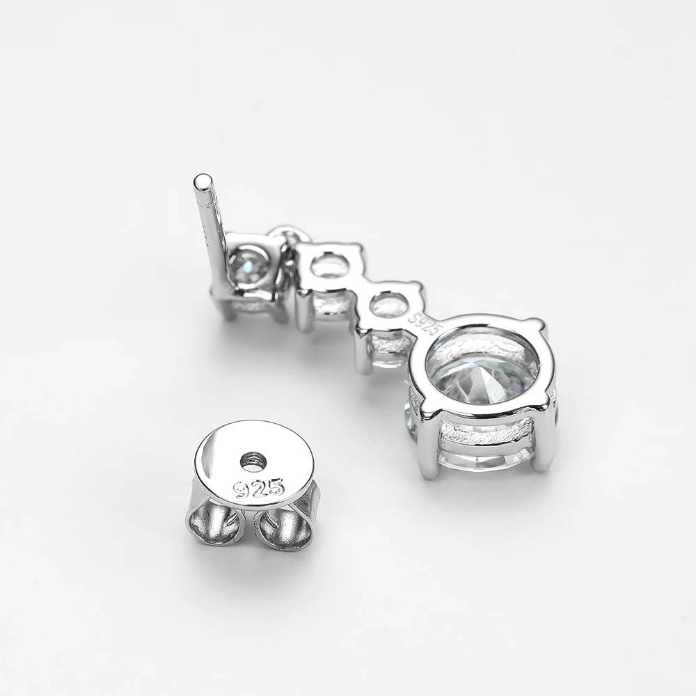925 Sterling Silver Stud Earrings PT950 Fine Jewelry 2.6