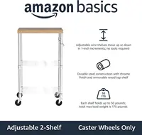 Amazon Basics Portable Kitchen 3-Tier Storage Rack on Caster Wheels with Adjustable 2 Shelves, 175 Pound Capacity, 21 x 15 x 36. 2