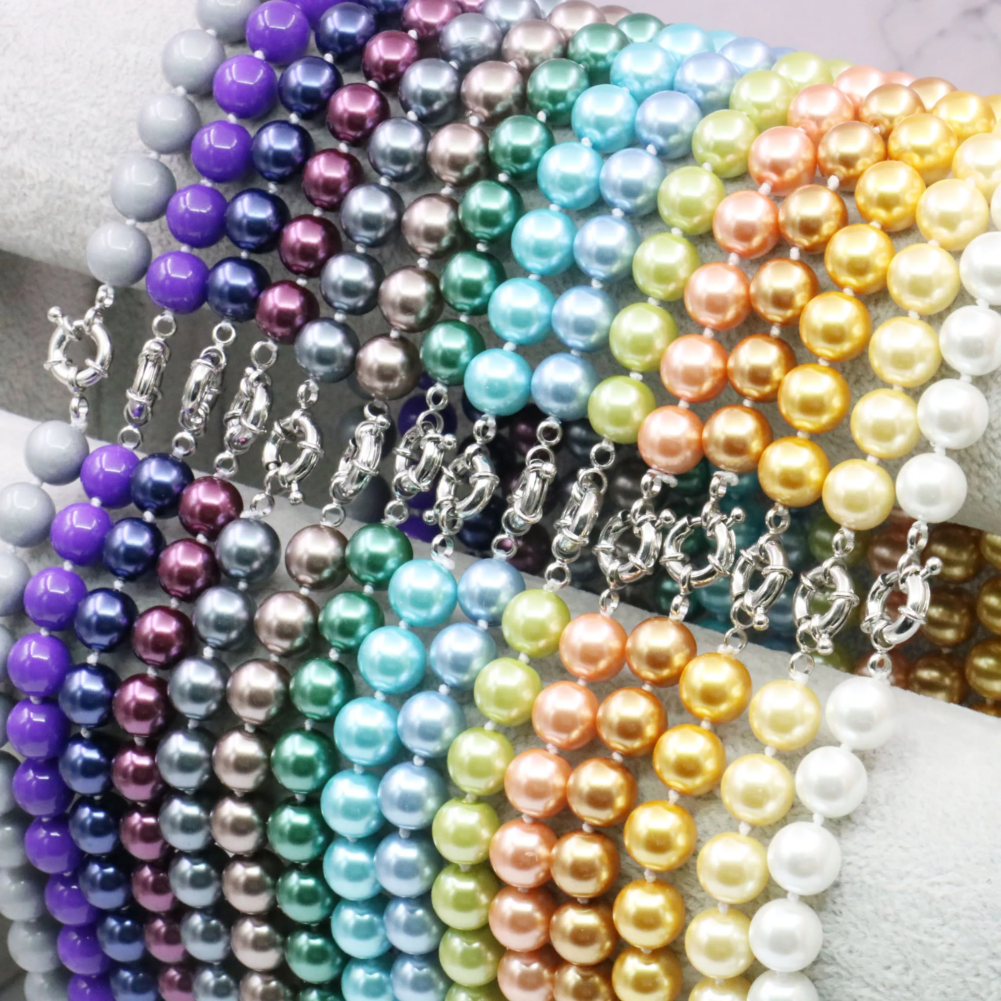 

10mm Round Blue Purple Yellow Orange Green Gold Gray Brown White Pearl Shell Necklace DIY Women Girl Hand Made Jewelry Making
