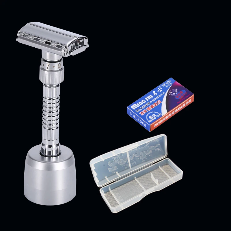 Double Edge Safety Razor Adjustable Classic Mens Shaving Mild to Aggressive Hair Removal Manual Shaver it with 5 Blades