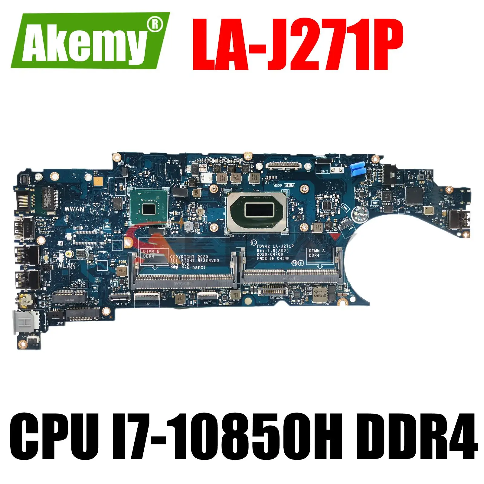 

FDV42 LA-J271P Mainboard For Dell Latitude 5411 Laptop Motherboard CPU:I7-10850H I5-10300H CN-04FW8 04FW877 4FW87 100% Test OK