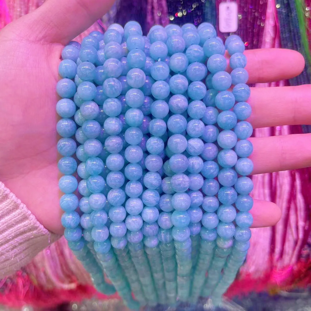 Genuine Top Grade Natural Amazonite Stone Beads 4/6/8/10MM Round Blue Amazonium Charms Bead Loose Smooth Stone For DIY Jewelry