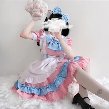 2024 Summer S-4XL Plus Size Super Cute Big Bow Lolita Dress Women's Clothing Boss Pink and Blue Cute Dress Maid Outfit  Cosplay