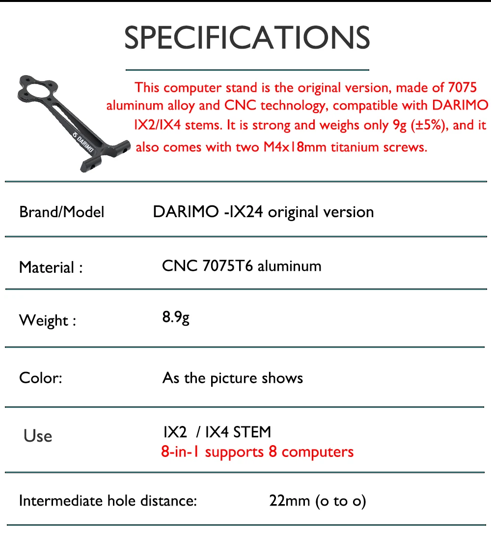 DARIMO ultraleichte Fahrradcomputerhalterung, Legierungshalterung, geeignet für IX2/IX4-Vorbau, 8,9 g, 8 Zifferblattstile, Fahrradzubehör – Detail 3