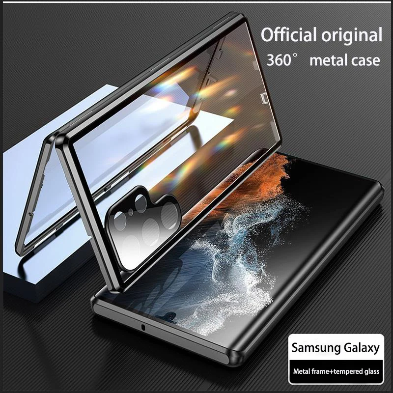 

For Samsung Galaxy S24 S23 S22 S21 Ultra Note20 Case 360° Full Surround Metal Magnetic With Screen Glass Camera Protection Cover