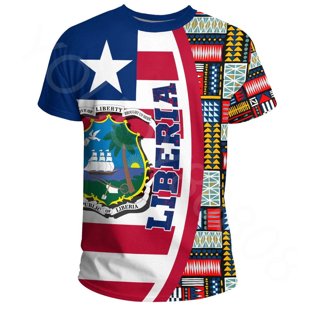 

African Clothing Liberia T-Shirt Summer Street Casual 3D Printing New Men's Short Sleeve T-Shirt Harajuku Top