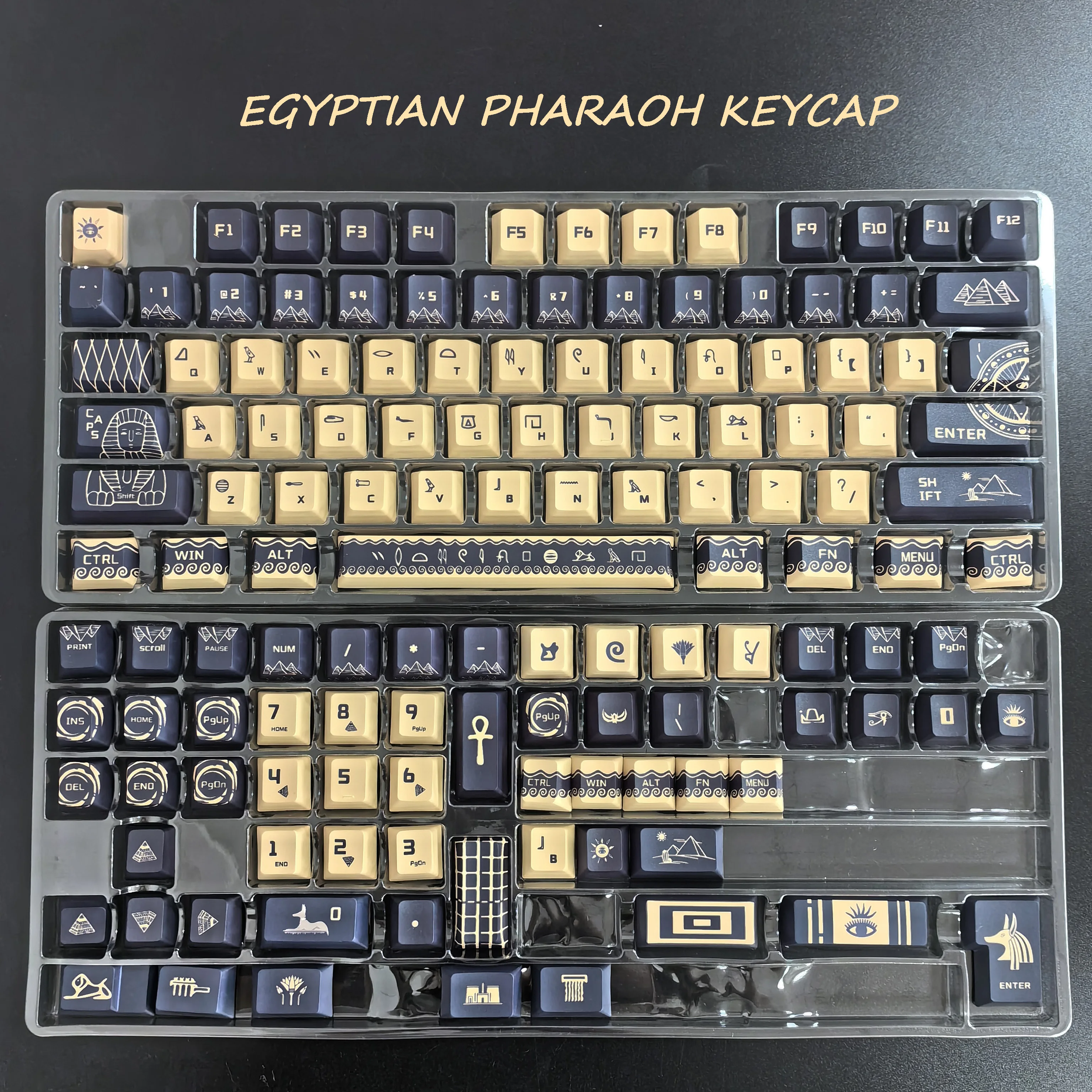 Estilo Rei Egípcio Retro Keycap Altura Cereja Conjunto Completo Processo de Sublimação Pbt Azul Cáqui 130 Chaves - Imagem 5
