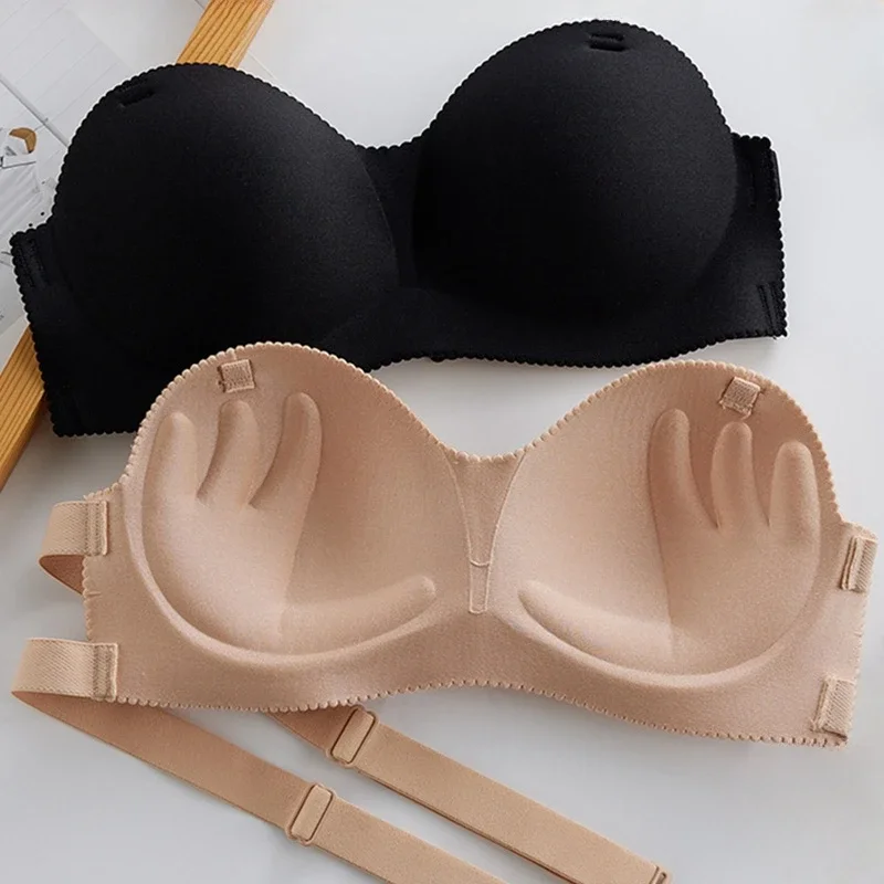 Sexy Backless Invisible Bra Push Up for Women Lingerie Seamless Brassiere Black Strapless Bandeau No Sewing Solid Strapless Bra