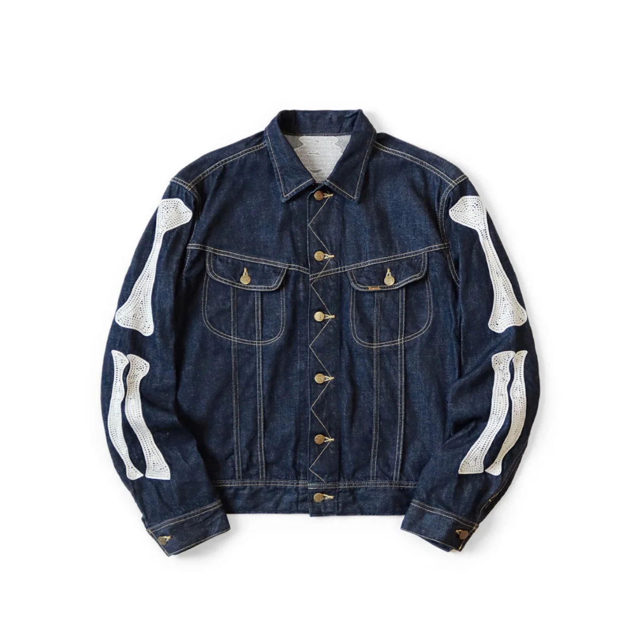 

24SS KAPITAL Hirata Hiroshi Japanese Dark Blue Denim Lapel Bone Embroidery Loose Jacket New High Quality Men Coats