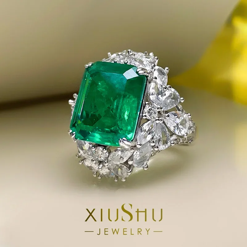 

Desire Square Diamond Emerald Ring Trendy Female Index Finger Fashion Gemstone Pure Silver European and American