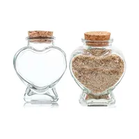 1PC Heart Shaped Glass Bottle Clear Glass Jar with Cork Mini Drifting Bottle for DIY Wishing Drifting Message Bottle Crafts