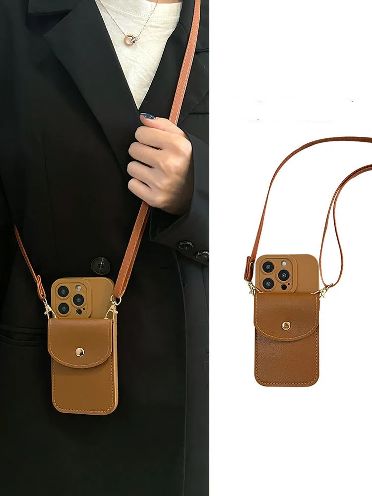 Per Iphone 14 Pro Max Retro Brown Texture Of Leather Card Bag Crossbody Per Iphone 14 Pro 14 Plus 13 Pro Max 12 Pro 11 Case