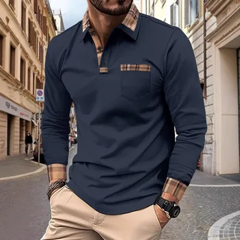 T-shirt da uomo Polo classica a maniche lunghe Primavera e autunno Top T-shirt casual con bottoni Risvolto Super Large S-3XL Polo casual Sh