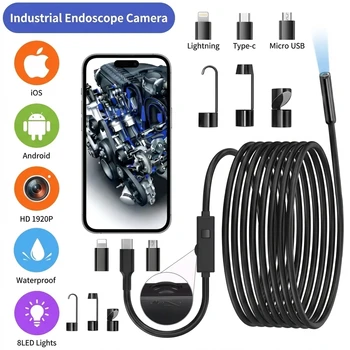 1920P HD 3 in 1 Endoscope Camera for iPhone Android Type-C HD IP67 Waterproof Borescope Single/Dual Lens Inspection Camera 1