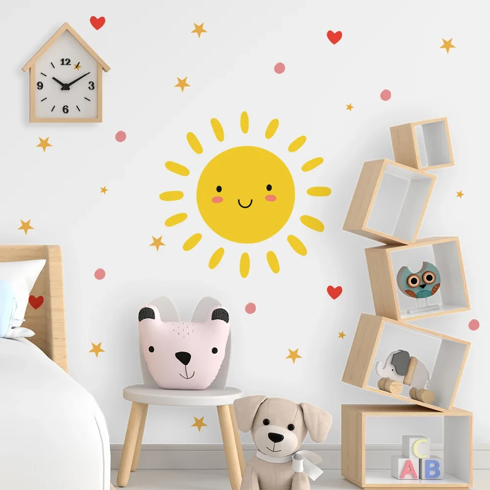 Wall Stickers Smile Sun Cartoon For Kids Room Nursery Kindergarten Removable PVC Decals Eco-Friendly Art Murals