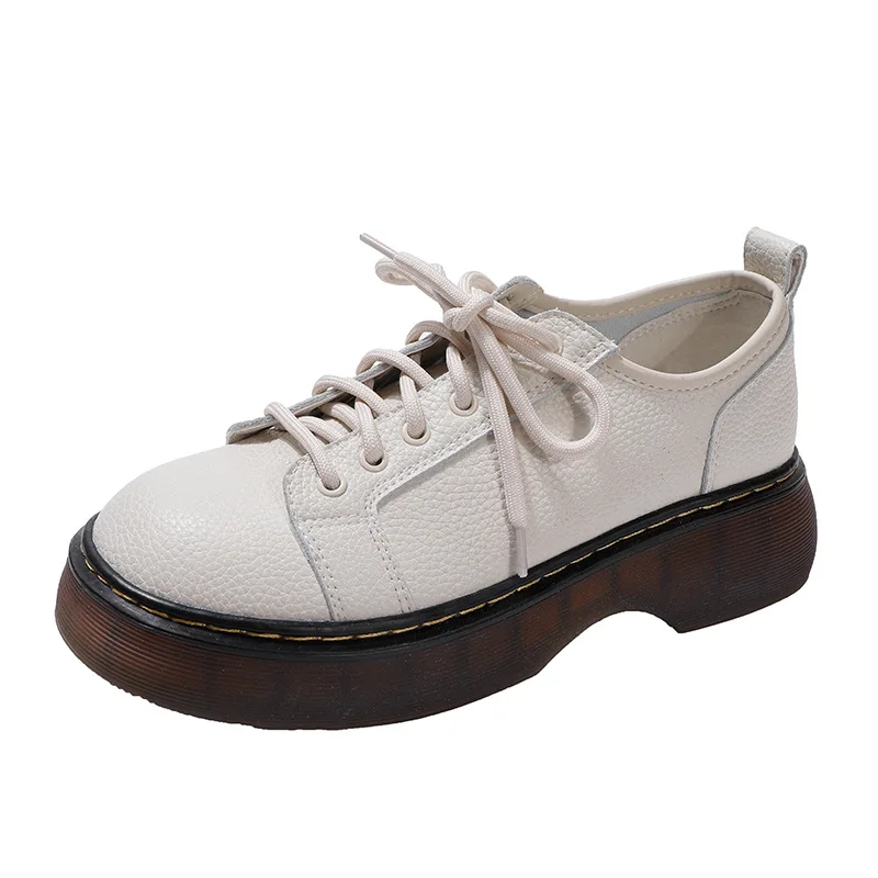

Black White Genuine Leather Women Oxford Shoes Vintage Plataform Casual Chunky Heel Shoes for Women Pumps Zapatos De Mujer 2.5
