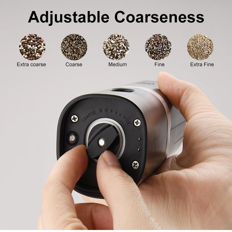 Electric Salt and Pepper Grinder Adjustable Coarseness Automatic Spice Grinders Pepper Mills With Led Light Grinding Tool 1/2pcs