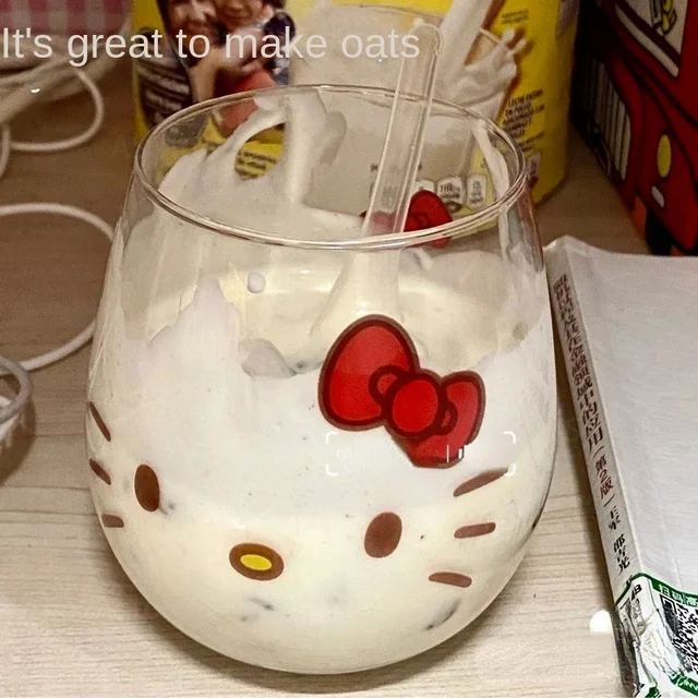 Hello Kitty Glass Heart Milk Juice Cup Belly Ital Megvastagodott Nagy Kapacitású Aranyos Rajzfilm Animáció Kreatív Divat Új - Image 3