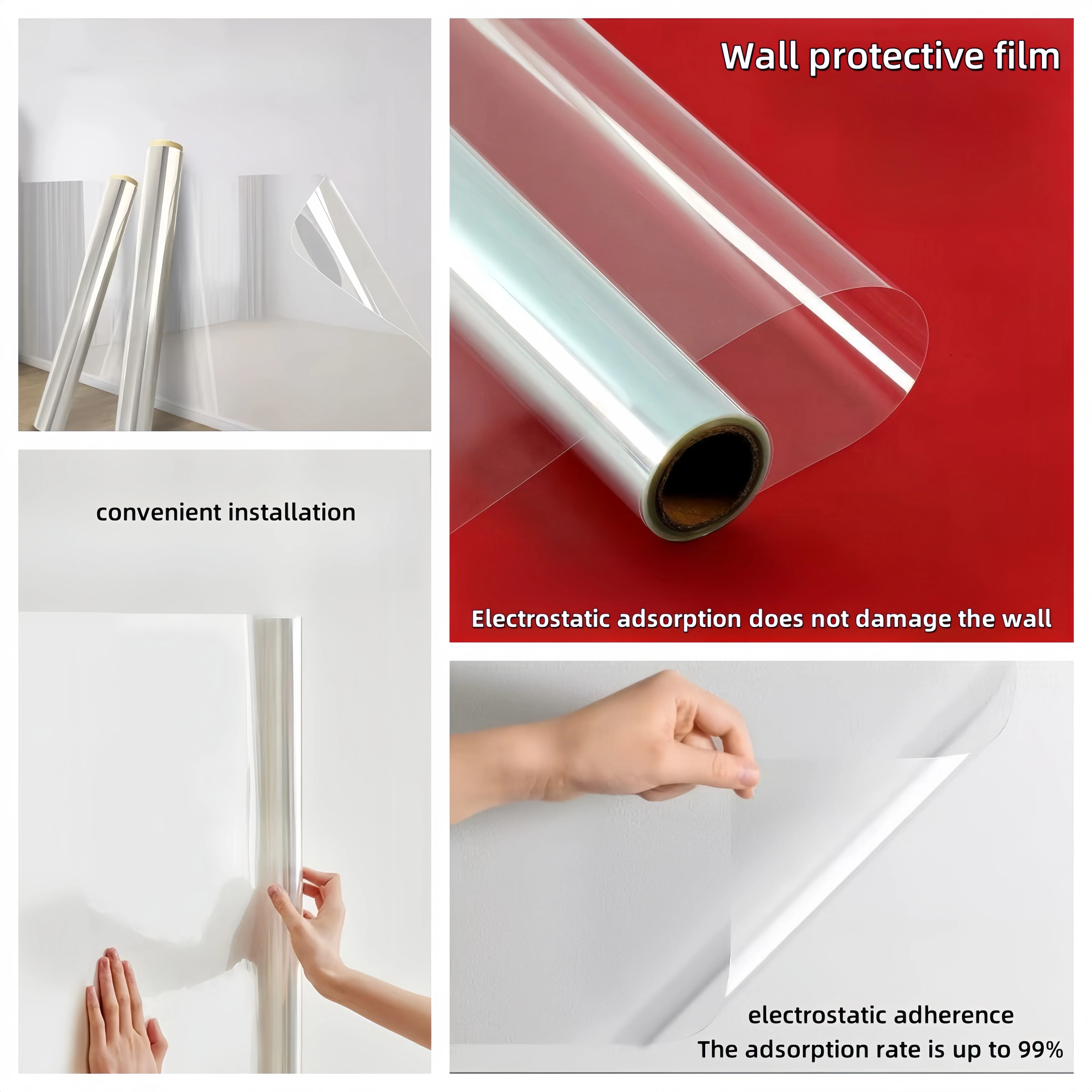 Static Wall Protective Film Transparent Self-Adhesive Glue-Free Electrostatic Adsorption Does Not Damage the Wall Waterproof Anti-Dirty Kitchen Wallpaper