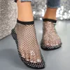 Round Toe Holiday Rhinestone Sandal Slipper Waterproof Non-Slip Mesh Seaside Sandals Flat Shoes Shiny Sexy Ankle Boot Girls